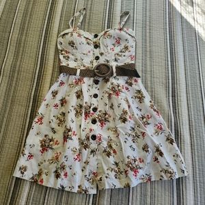 Deb White Floral Button Up Belted Structured Sundress